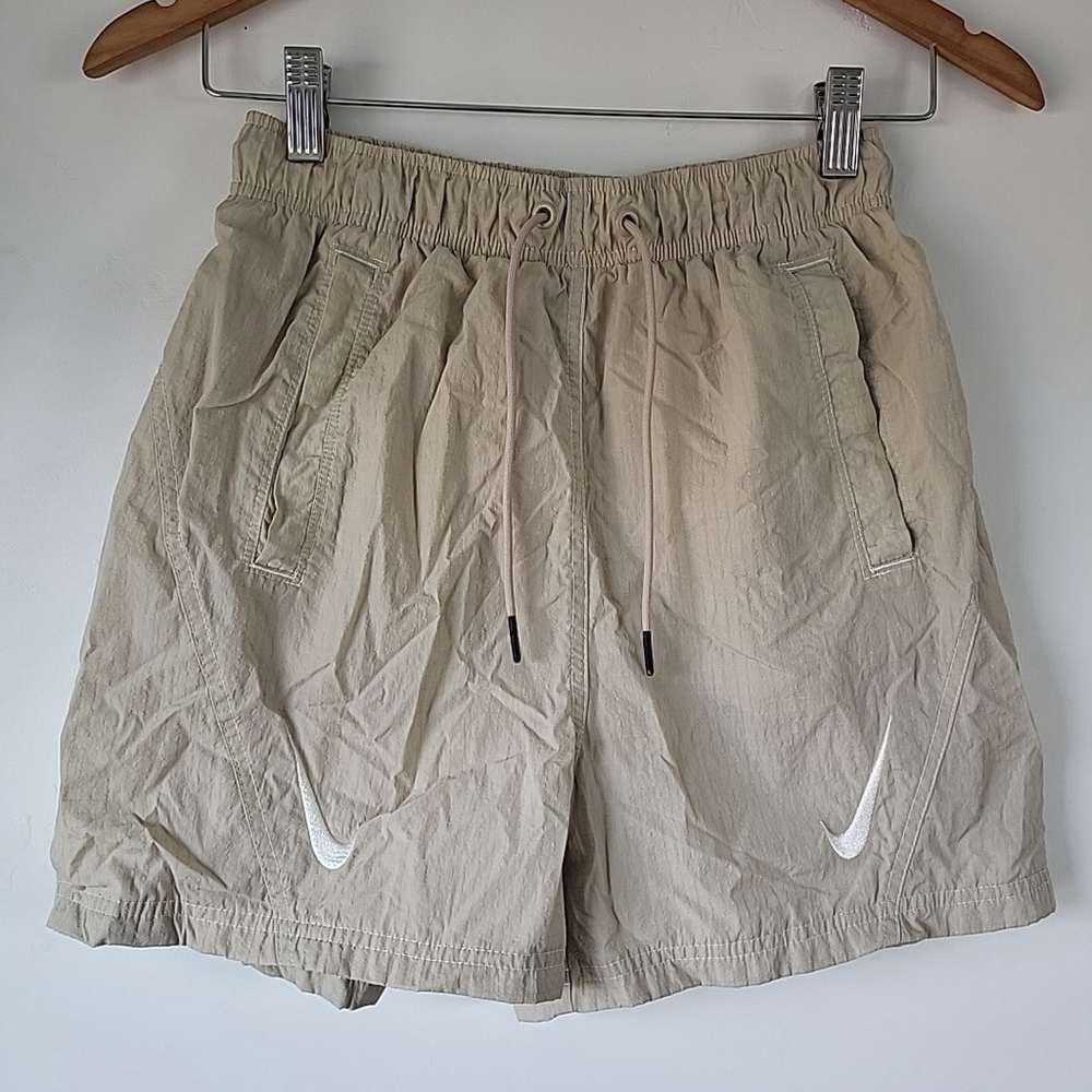 Nike Women's XS Tech Shorts Double Swoosh Logo Tan Athletic Workout Gym Wear New